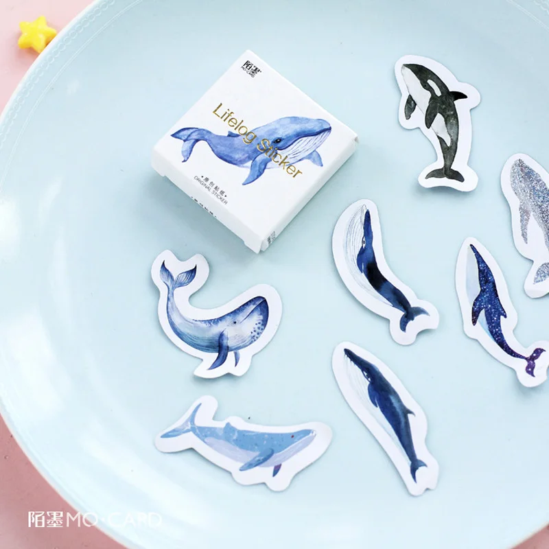 

45 pcs /Box Blue Ocean Whales Paper Stickers DIY Album Books Decorative Stickers