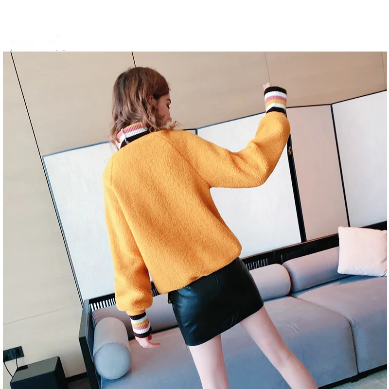 

2020 Women Sweater New Plush Fleece Hoodies Imitation Lamb Wool Plus Velvet Thick High Collar Loose Large Size Long Sleeve Tops