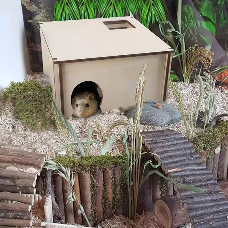 

Dwarf Hamster Hideout Natural Wood Maze House Multi-Room for guinea pigs Hamsters No Nails Safe for Small Animals