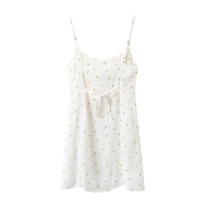 

PUWD Y2K Sweet Girl White Floral A Line Camis Dress 2021 New Summer Ladies Sleeveless O Neck Dress Casual Women Backless Dress