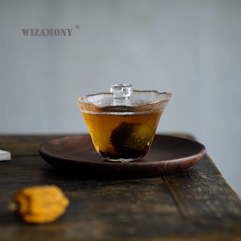 Высокотемпературная стеклянная крышка чаша с тремя усилиями черная ореховая