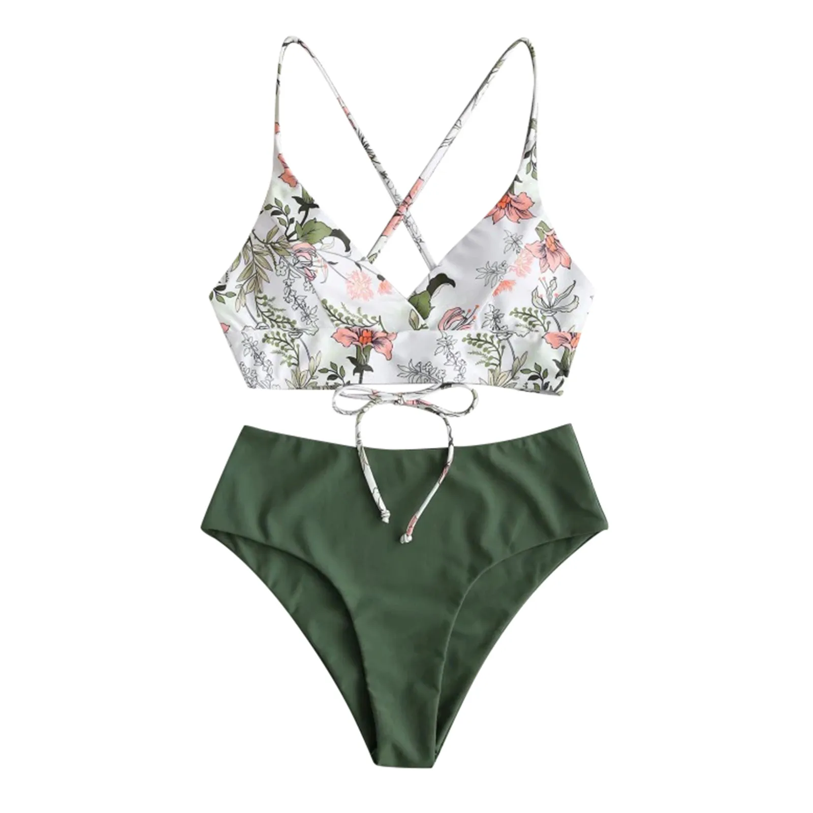 

Sexy High Waisted Swimwear Two Piece Beachwear Women Two Piece Flower print split Sets Plus Size Beachwear Swimsuit Bikini #4