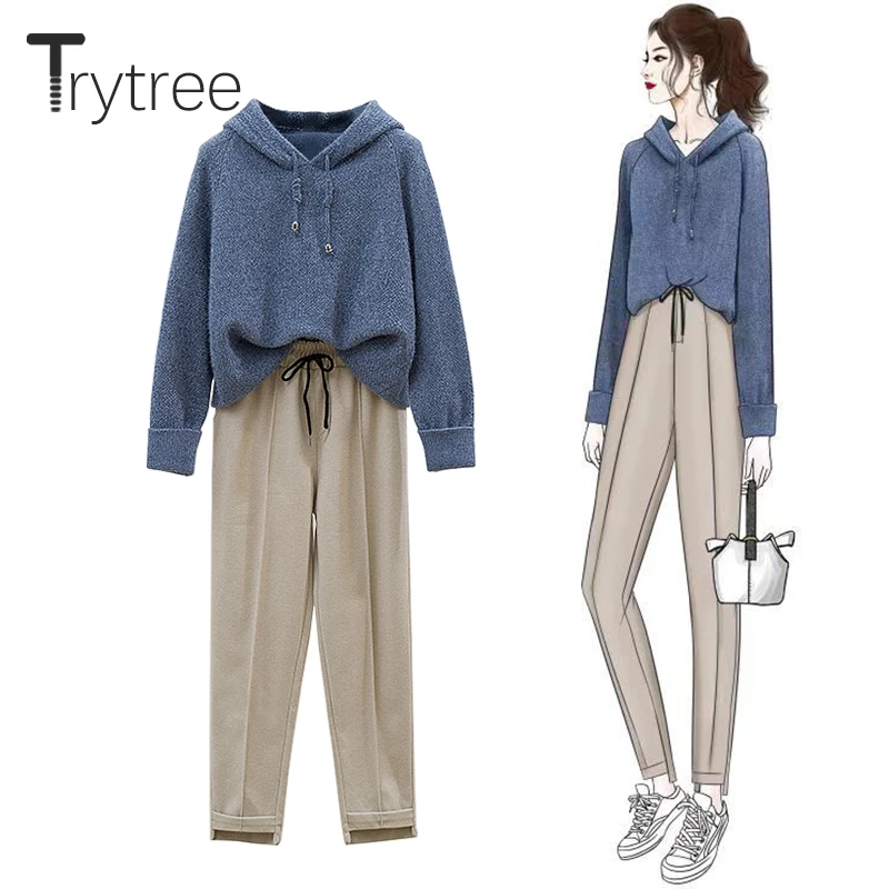 Trytree осенне зимний комплект из двух предметов Повседневный трикотажный