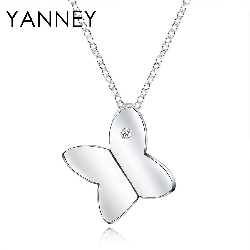 

YANNEY 925 Sterling Silver 18-inch Simple Butterfly Zircon Pendant Necklace For Woman Wedding Jewelry Girlfriend Gift