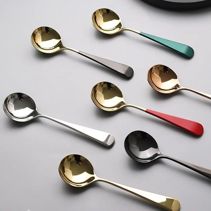 

5Colors High Quality 1pcs Elegant Coffee Spoons 304 Stainless Steel Dessert Spoons Kitchen Utensils Fashion Round Spoons