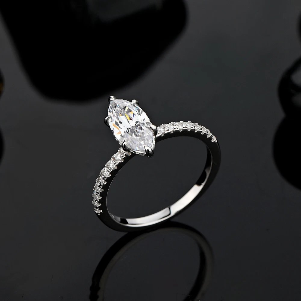 

Trendy 925 Sterling Silver 6*12mm High Carbon Diamond Eternity Ring Band Marquise Cut Fine Party Engagement Rings for Women Gift