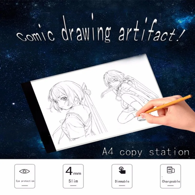 USB графический планшет A4 светодиодный для рисования тонкий художественный