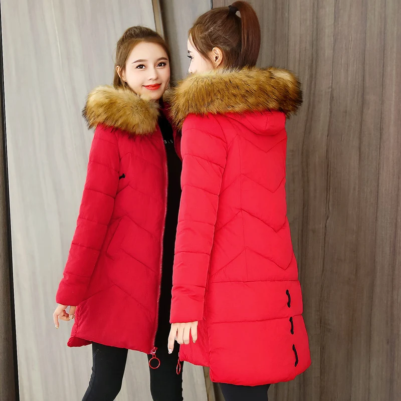red coat Женская зимняя куртка на молнии с капюшоном, черная, желтая, красная, тонкая, с хлопковой подкладкой, теплая парка средней длины, женская зимняя куртка - Цвет: red coat