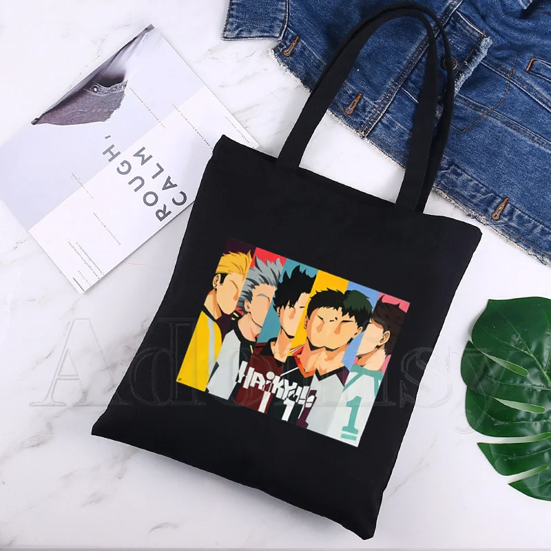 

Haikyu Canvas Simple Cartoon Print Shopping Bags Girls Fashion Life Casual Pacakge Hand Bag Black