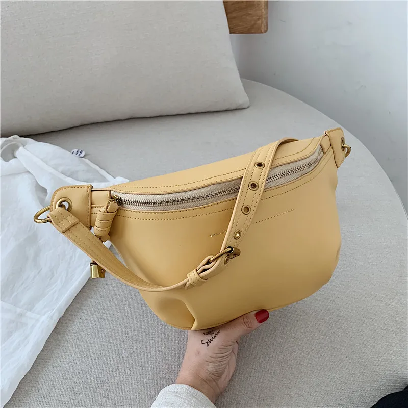 Burminsa Summer Chain Soft Chest Bags For Girls Candy Color Women Sling Waist Pack Phone Crossbody Bags Yellow White Green - Цвет: Yellow