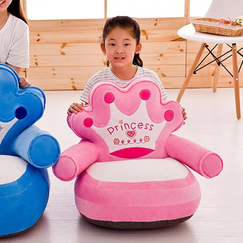 

Baby Kids Only Cover NO Filling Cartoon Crown Seat Children Chair Neat Puff Skin Toddler Children Cover for Sofa Best Gifts