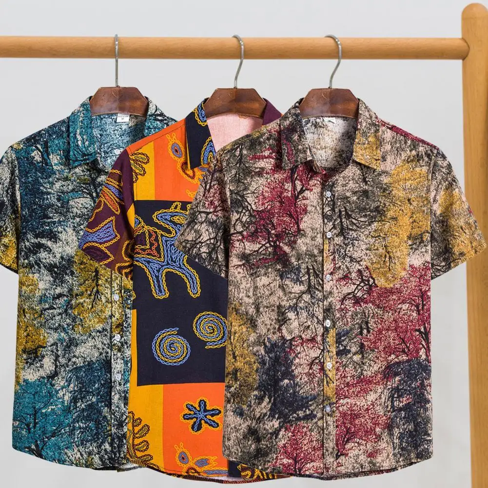 

Летняя мужская рубашка с принтом, Повседневная шикарная на пуговицах, гавайская рубашка, Мужская однобортная футболка с коротким рукавом и ...