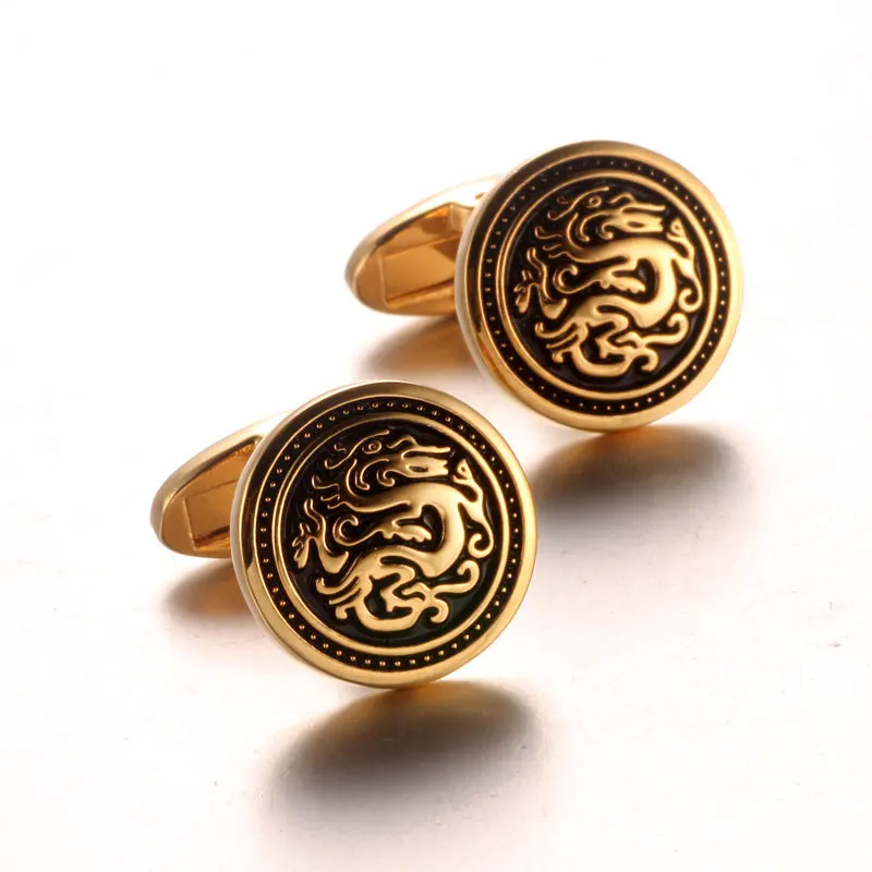 French Shirt Cufflink For Mens Brand Chinese Dragon Cuff Link Luxury Wedding Button Gold High Quality Free Shipping | Украшения и
