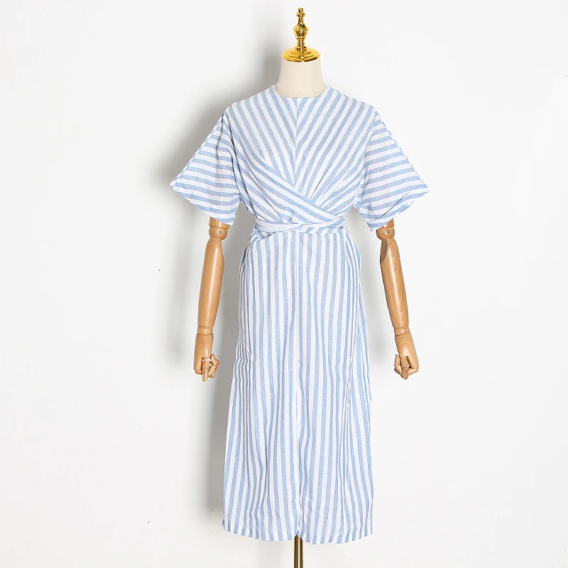 Платье VGH женское в полоску летние прямые платья с о вырезом коротким рукавом