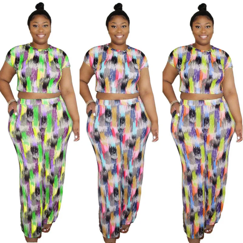 

Cutubly с О-образным вырезом из двух частей брюки для девочек размера плюс XL-5XL для женщин из двух частей комплект Градиент Цвет укороченная фут...