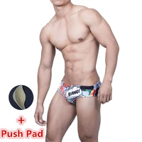 printing men swimming briefs sexy waterproof swimsuit trunks for bathing man push pad beach shorts zwembroek heren sports suit