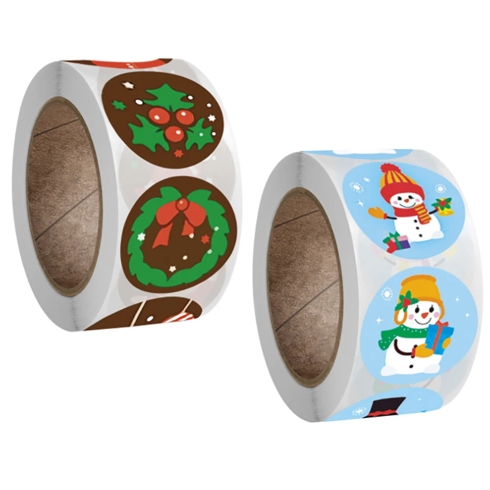 

Merry Christmas Stickers Snow Cut Gift Seal Labels Stickers Roll For Party Envelope Stationery Package Box Decor 500pcs/roll