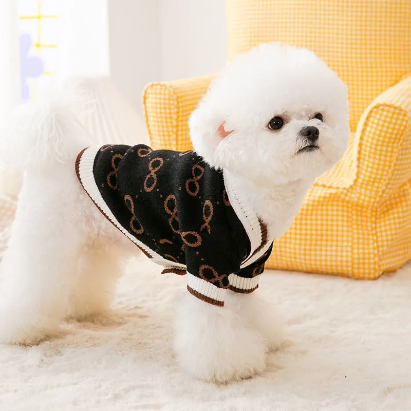 

Knitted Vintage Dog Clothes Spring Geometric Patterns Soft Pet Cardigan Sweater Warm Comfortable Small Dog Clothing Teddy Coat