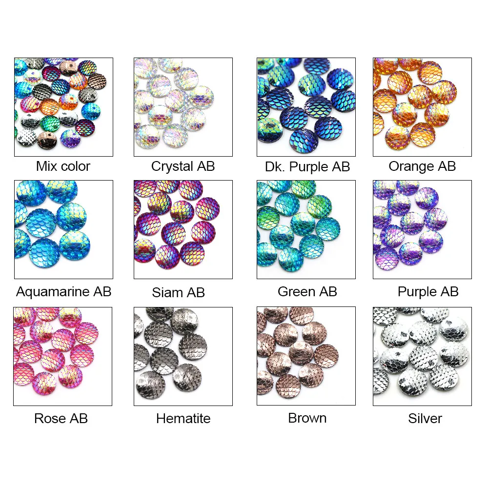 50 шт. стразы русалки из смолы круглые рыбные чешуи AB цвета кристалл 14 мм наклейка