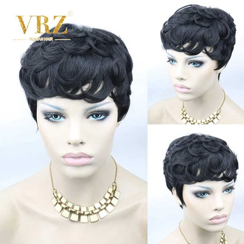 Парик с короткой стрижкой Pixie | Кудрявые человеческие волосы парики челкой