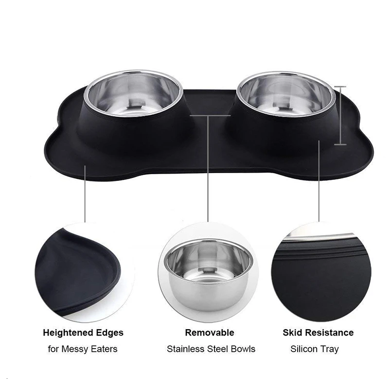 

Stainless Steel Dog Bowls Antislip Double Dog Bowl with Silicone Mat Water Food Feeder Pet Feeding Drinking Bowls for Dogs Cats