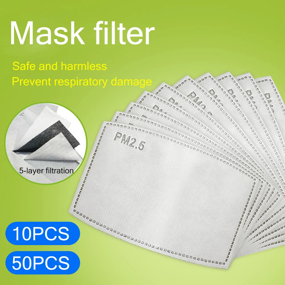 50 шт. маска фильтровальная бумага 5 слоев PM2.5 анти дымка для рта здоровье Нетканых