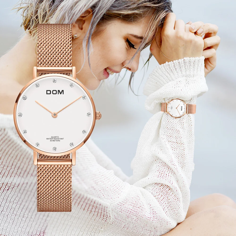 

Watch Women DOM Top Brand Luxury Quartz watch Casual quartz-watch leather Mesh strap ultra thin clock Relog G-36G-7M