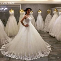 e jue shung ball gown wedding dresses lace appliques sheer lace up back puffy tulle bridal gowns vestido de noiva