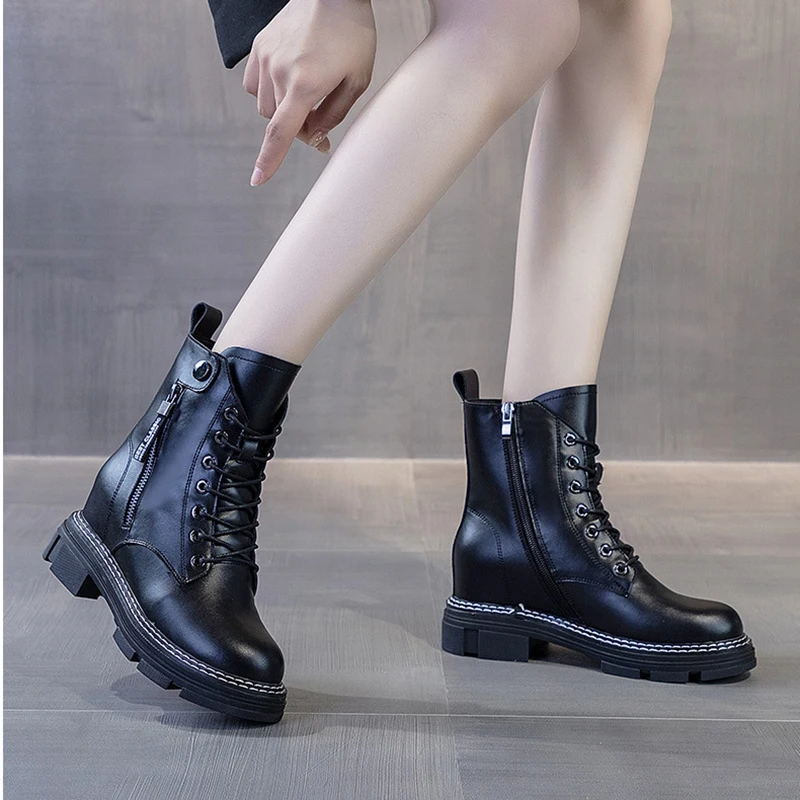 

Black Boots Women's Shoes Woman Booties Heels Platform Shoes Women's Ankle Boots Female Chunky Bottine Femme Bottoming Fashion