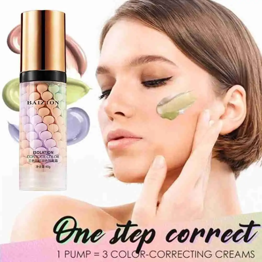 40g Three-color Rainbow up Cream Moisturizing Oil-control Lasting Brightening And Refreshing Makeup Base | Красота и здоровье