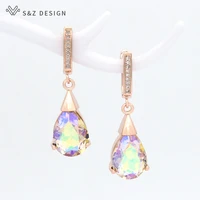 sz design korean fashion colorful water drop crystal dangle earrings 585 rose gold for women girlfriend jewelry lover gift