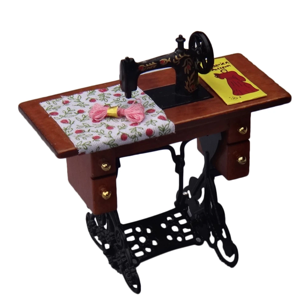 1/12 масштабная винтажная миниатюрная швейная машина с тканью для украшения