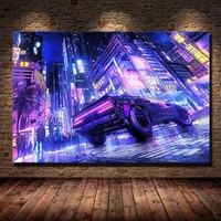 future sci fi punk style art poster night city street scenery canvas painting technology wall picture home decoration room