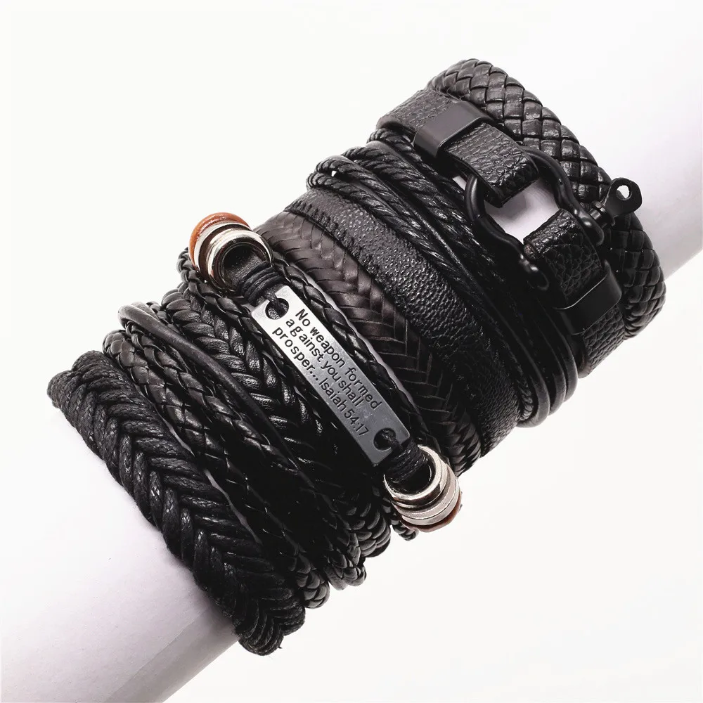 

10pcs/set Braided Men Leather Bracelets for Women Vintage Cross Words Charm Ethnic Female Multilayer Wrap Tribal Wristbands