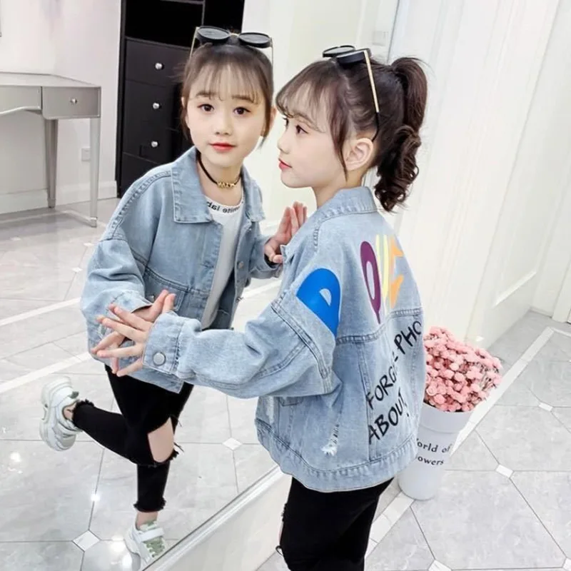 

Jackets For Teens Girls Women Clothing Letter Childrens Outwear Spring Denim Coat Blue Jean Jacket Korean Baby Girl Kid Clothes