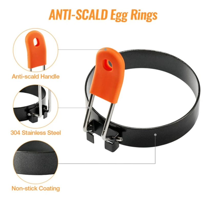 Кольца для яиц из нержавеющей стали с противоскользящей ручкой и масляной щеткой