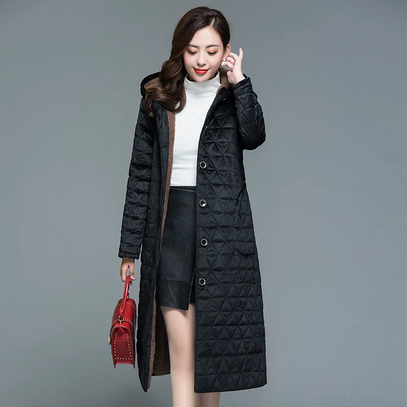 

Женское осенне-зимнее теплое пальто выше колена, хлопковое пальто с капюшоном и пуговицами, шикарное однотонное хлопковое пальто со страза...