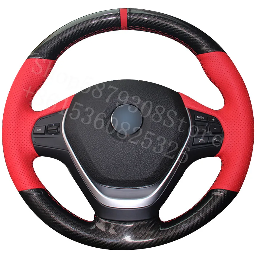 

For Dodge Journey 2014-2020 Crossroad Carbon Fiber Leather Red Leather Red Marker Car Steering Wheel Covers