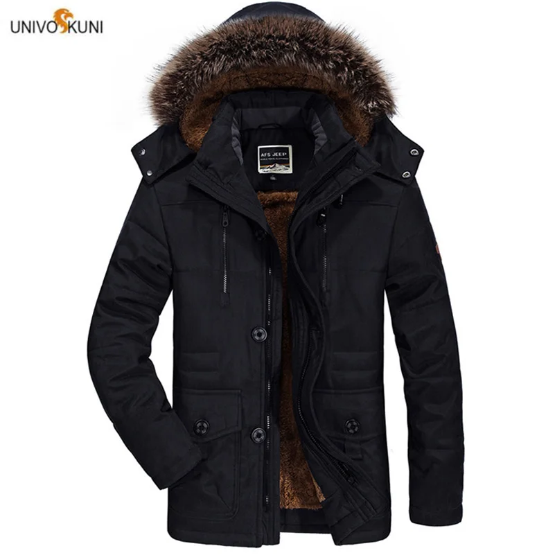 

UNIVOS KUNI 2019 Brand Men Cotton Jacket Warm Wild Fashion Slim Fit Soild Color Hooded Winter Coat clothes Big Size 6XL J612