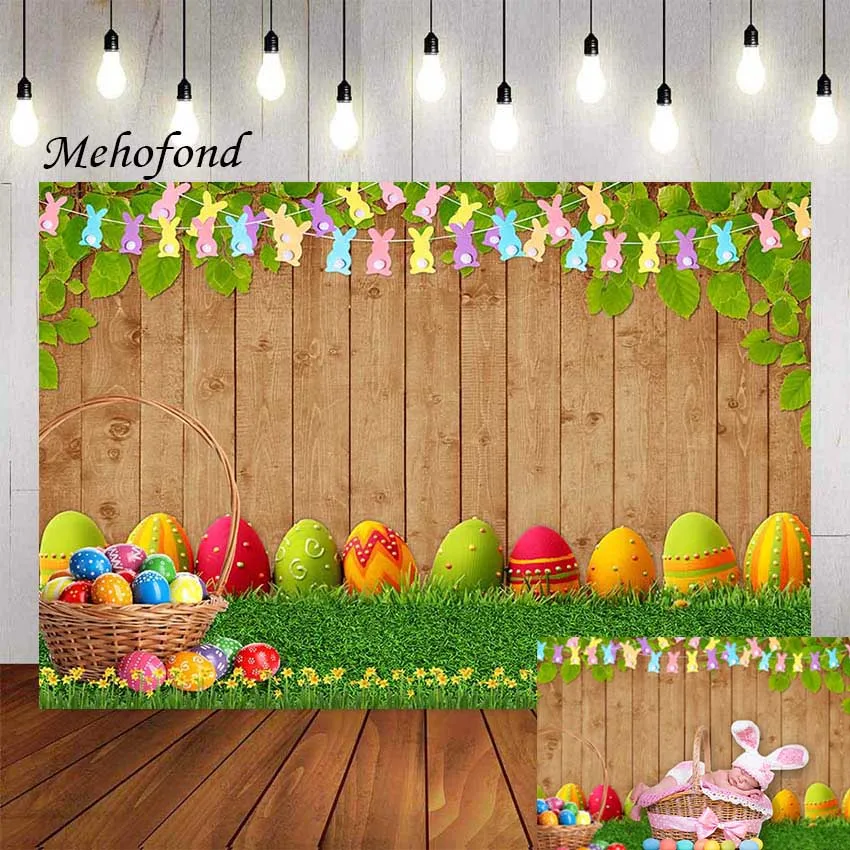 

Mehofond Spring Easter Photography Background Wooden Wall Bunny Rabbit Colorful Eggs Kids Portrait Decor Backdrop Photo Studio