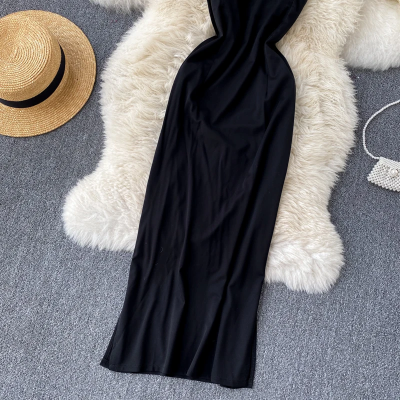 

Sexy Halter Sleeveless Black Long Dress Women Elegant Open Back High Waist Slim Party Vestidos Female Casual Fashion Robe New