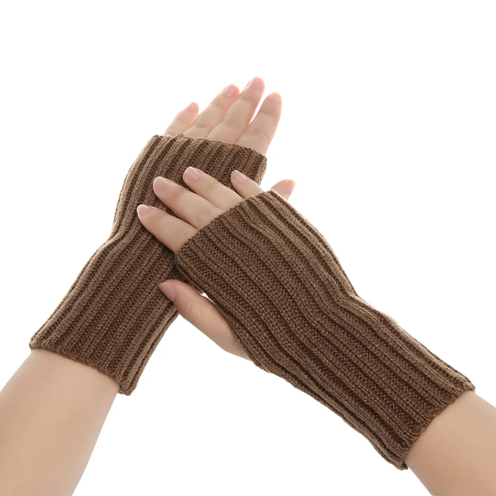 1 Pair Fashion Autumn Winter Spring Warm Women Ladies Girl Solid Gloves Arm Warmer Long Fingerless Xmas Knitting Wool Mittens - Цвет: Style3-khaki