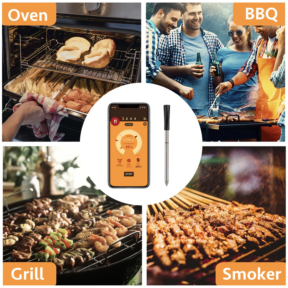 

Smart Wireless Meat Food Steak Thermometer For Oven Grill Bbq Smoker Rotisserie Household Kitchen Digital Bluetooth Thermometers