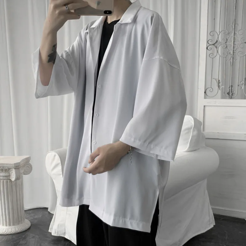 

Summer Dress Shirt Men's Fashion Solid Color Business Casual Men Streetwear Wild Loose Short Sleeve Mens M-2XL