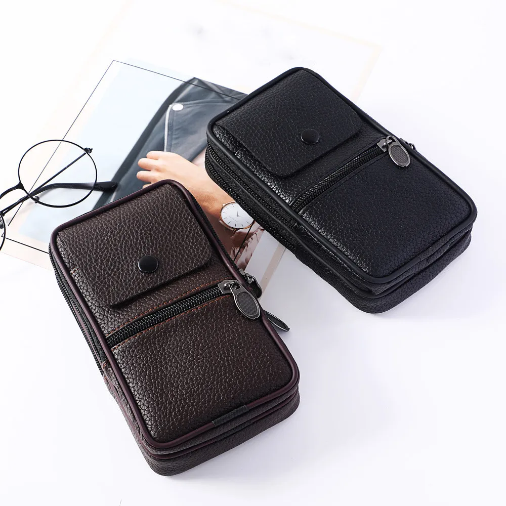 Aelicy Мужская маленькая сумка из натуральной кожи двойная молния винтажная