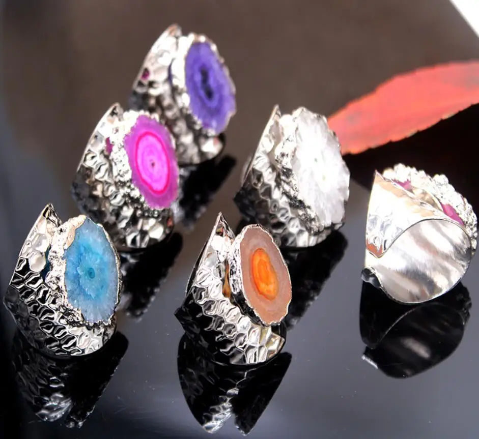 Большая Золотая оправа винтажное голубое фиолетовое геодное Кристальное