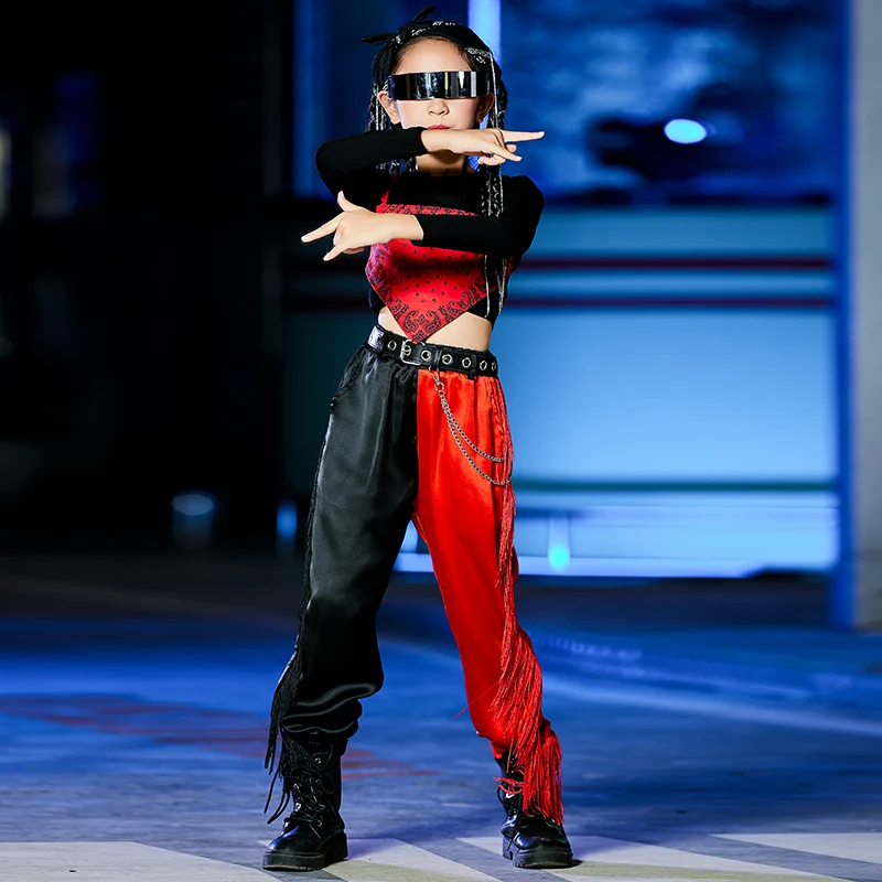 Одежда для джазовых танцев модная одежда девочек красная уличная в стиле хип-хоп