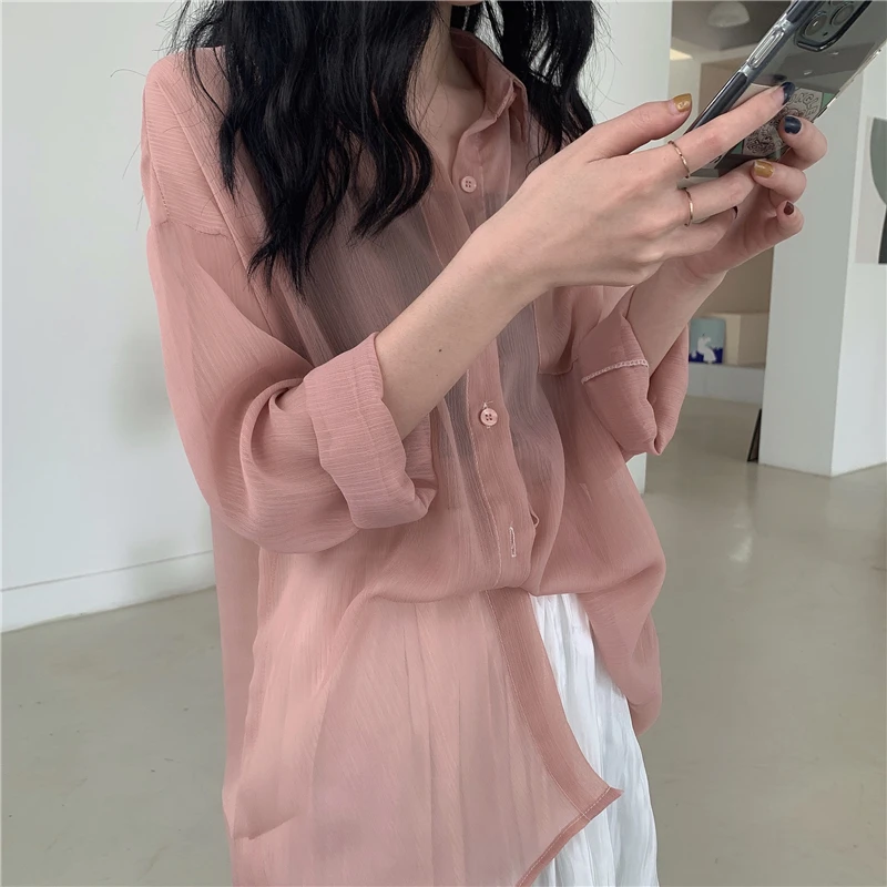 

New 2020 Korean Style Summer Loose Thin and All-Matching Long Sleeve Chiffon Shirt Design Sense Niche Sun Protection Clothing