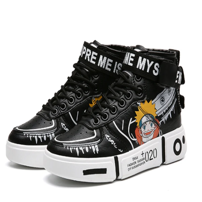 

Spring Autumn Children's Shoes Cartoon Graffiti Boys Fashion Leather Sneakers Anime Girls High Top Comfortable Kids Flat Casua