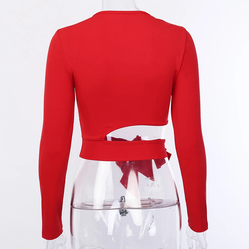 Женская блузка с круглым вырезом длинным рукавом и асимметричным поясом | одежда